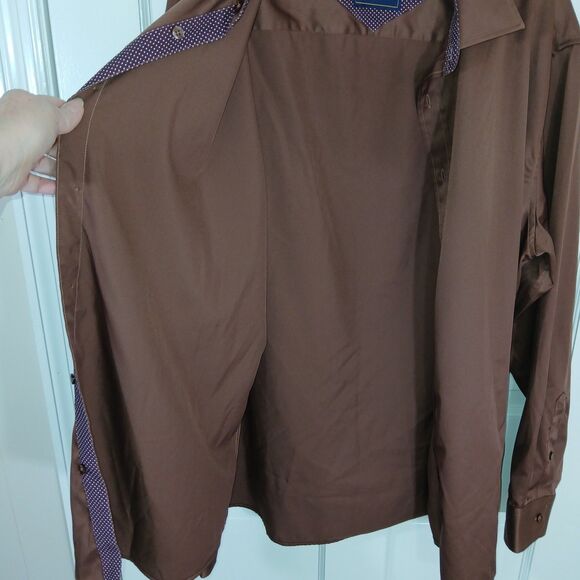 Men's FLEX Brown Long Sleeve Button Down Dress Shirt XL - Picture 9 of 13